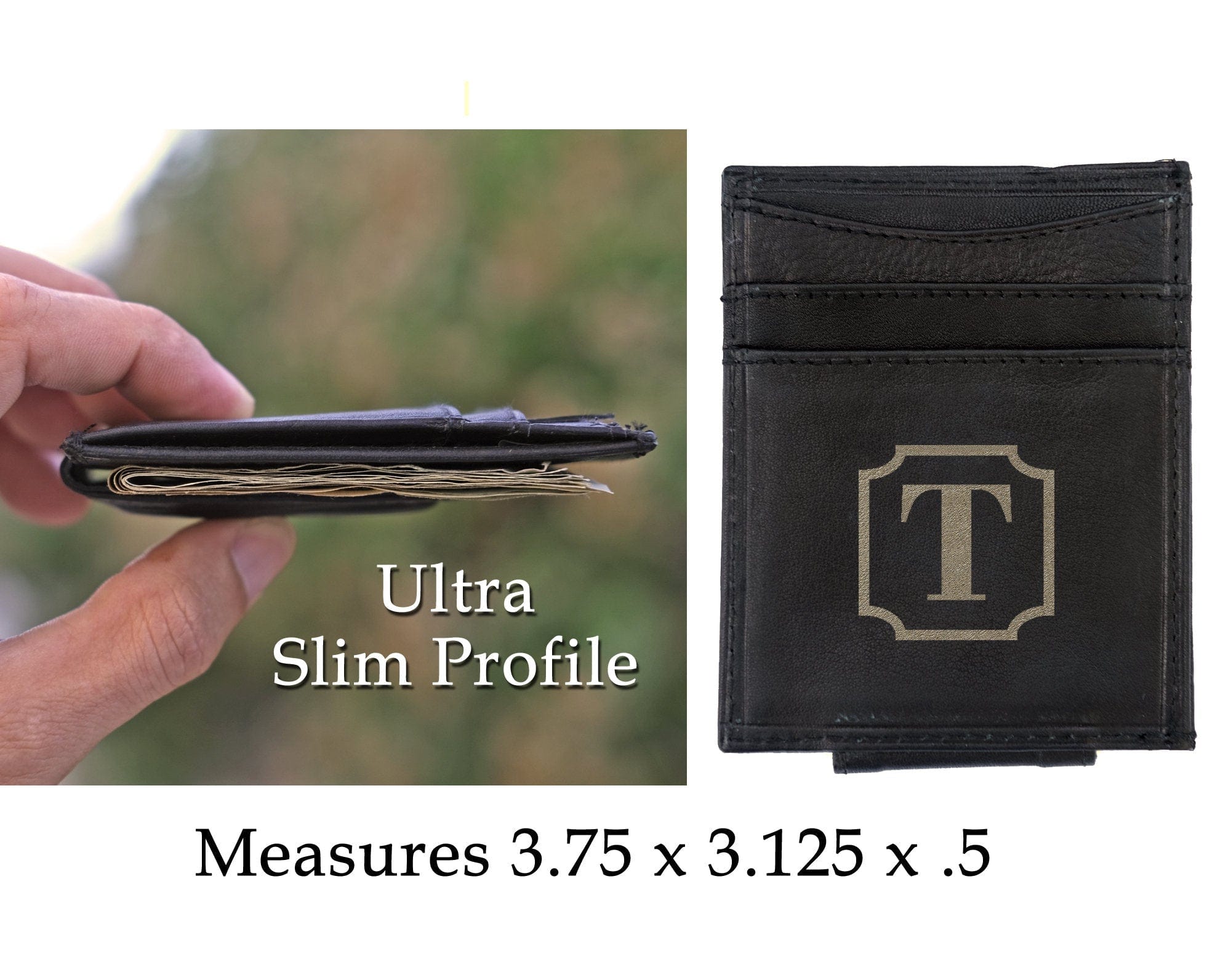 FOR DAD & GRANDPA Genuine Leather Engraved Ultra Slim Money Clip Wallet Monogram Initial Custom Gift for Best Husband Couples Best Friend Birthday Mr Gifts