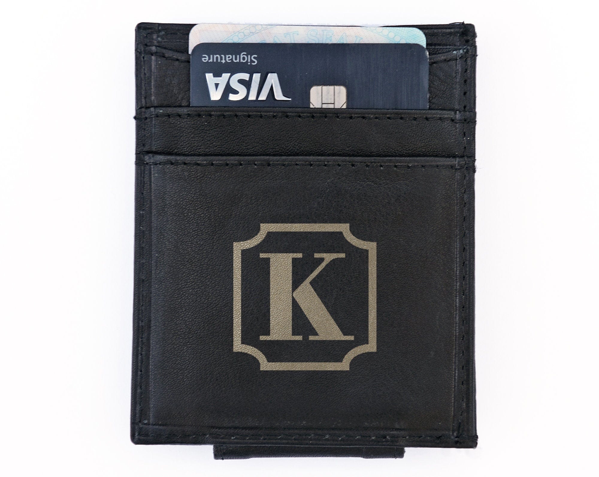 FOR DAD & GRANDPA Genuine Leather Engraved Ultra Slim Money Clip Wallet Monogram Initial Custom Gift for Best Husband Couples Best Friend Birthday Mr Gifts