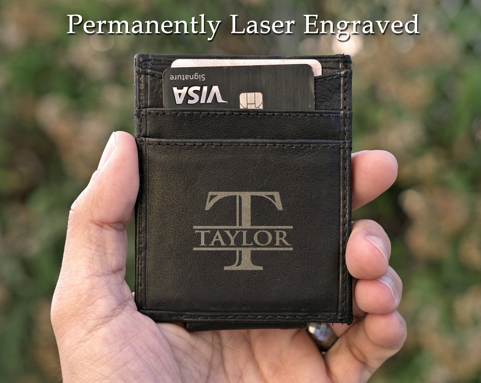 FOR DAD & GRANDPA Genuine Leather RFID Blocking Personalized Slim Money Clip Wallet for Men Women Laser Engraved Birthday Fathers Day Best Husband Gift