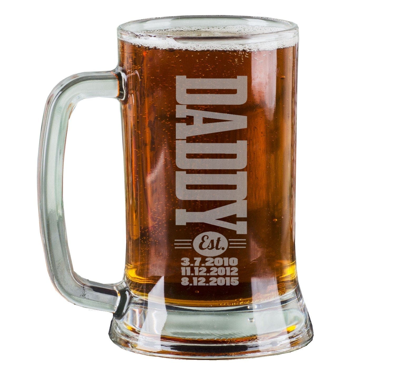 FOR DAD & GRANDPA Gift for Dad 16 Oz Beer Mug Engraved Personalized Gifts for Dad Birthday Kids Birth Dates Etched Father Grandpa from Daughter Son Father Day