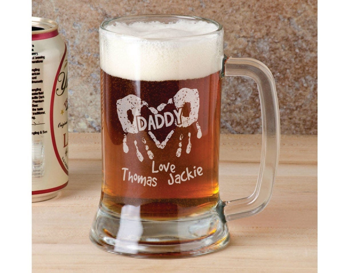 FOR DAD & GRANDPA Gift for DAD Handprints Fathers Day Beer Mug Engraved Father's Gifts Personalize Birthday Etched Gift Father Grandpa Kids Names Son Daughter