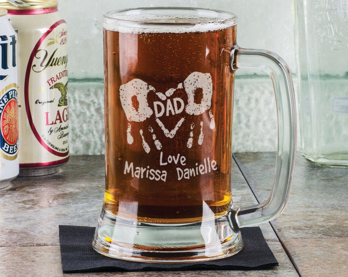 FOR DAD & GRANDPA Gift for DAD Handprints Fathers Day Beer Mug Engraved Father's Gifts Personalize Birthday Etched Gift Father Grandpa Kids Names Son Daughter