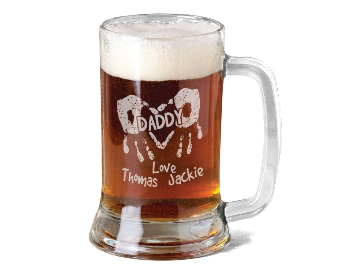 FOR DAD & GRANDPA Gift for DAD Handprints Fathers Day Beer Mug Engraved Father's Gifts Personalize Birthday Etched Gift Father Grandpa Kids Names Son Daughter