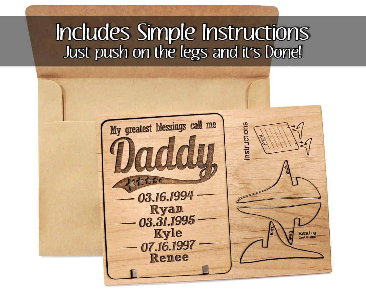FOR DAD & GRANDPA Gift for Dad Personalized Wood Card My Greatest Blessing Father's Day, Birthday, Thank You, Christmas for Daddy Grandpa, Husband Wooden Gift
