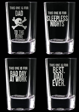 FOR DAD & GRANDPA Gift for Dad Set of 4 Father's Day Shot Glasses Dad to the Bone Best Dad Ever Funny Shot Glasses Gift Idea for Dad, Daddy, Humor for Father
