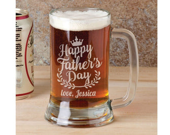 FOR DAD & GRANDPA Happy Father's Day Personalized Beer Mug with Name Father Day Gifts for Daddy Granddaddy Pops Best Father Custom Engraved Stein for New Dad