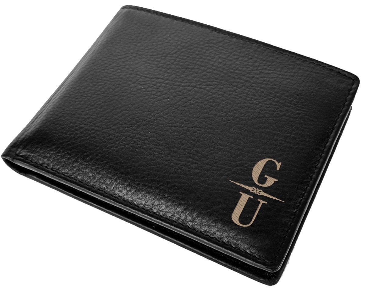 FOR DAD & GRANDPA Initial Custom Laser Engraved Wallet Fathers Day Gift Unique Personal Gifts for Moms Leather Bifold Black 30th Birthday Idea for Brother