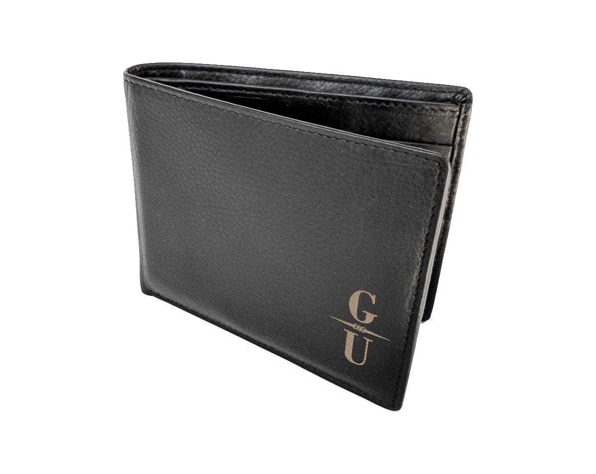 FOR DAD & GRANDPA Initial Custom Laser Engraved Wallet Fathers Day Gift Unique Personal Gifts for Moms Leather Bifold Black 30th Birthday Idea for Brother