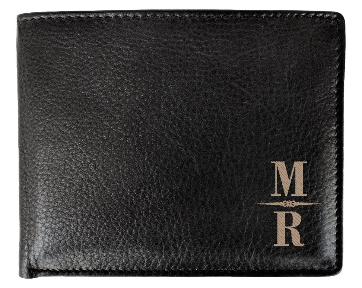 FOR DAD & GRANDPA Initial Custom Laser Engraved Wallet Fathers Day Gift Unique Personal Gifts for Moms Leather Bifold Black 30th Birthday Idea for Brother