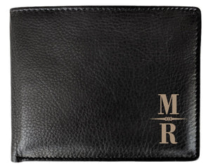 FOR DAD & GRANDPA Initial Custom Laser Engraved Wallet Fathers Day Gift Unique Personal Gifts for Moms Leather Bifold Black 30th Birthday Idea for Brother