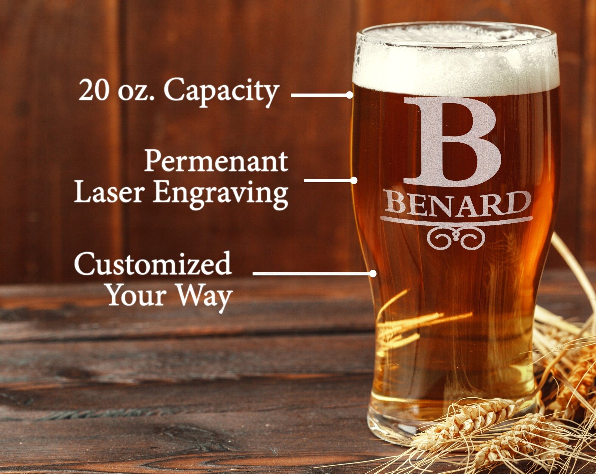 FOR DAD & GRANDPA Lager Monogrammed 20oz Personalized Beer Glass