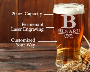 FOR DAD & GRANDPA Lager Monogrammed 20oz Personalized Beer Glass