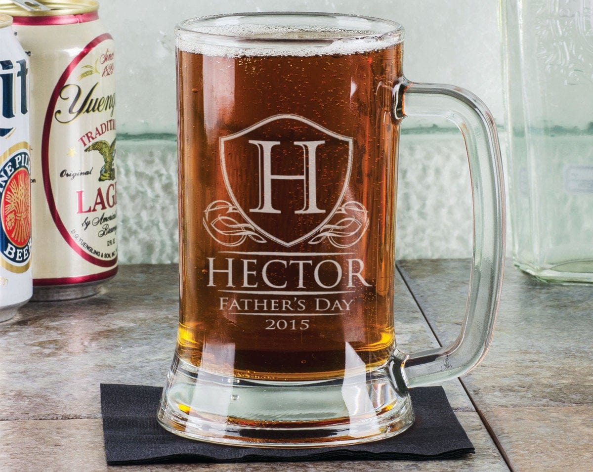 FOR DAD & GRANDPA Monogram Fathers Day Gift for DAD 16 Oz Engraved Mason Jar Mug Personalized Drinking Glass Gift for Father Grandpa Birthdates from kids