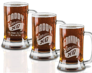 FOR DAD & GRANDPA New Dad Gift Daddy Since 2020 Beer Mug 16 Oz  Engraved Beer Glass Father's Day Gift Idea Etched from daughter son and wife for Fathers Day
