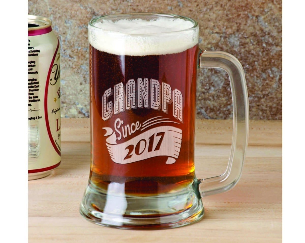 FOR DAD & GRANDPA New Dad Gift Daddy Since 2020 Beer Mug 16 Oz  Engraved Beer Glass Father's Day Gift Idea Etched from daughter son and wife for Fathers Day