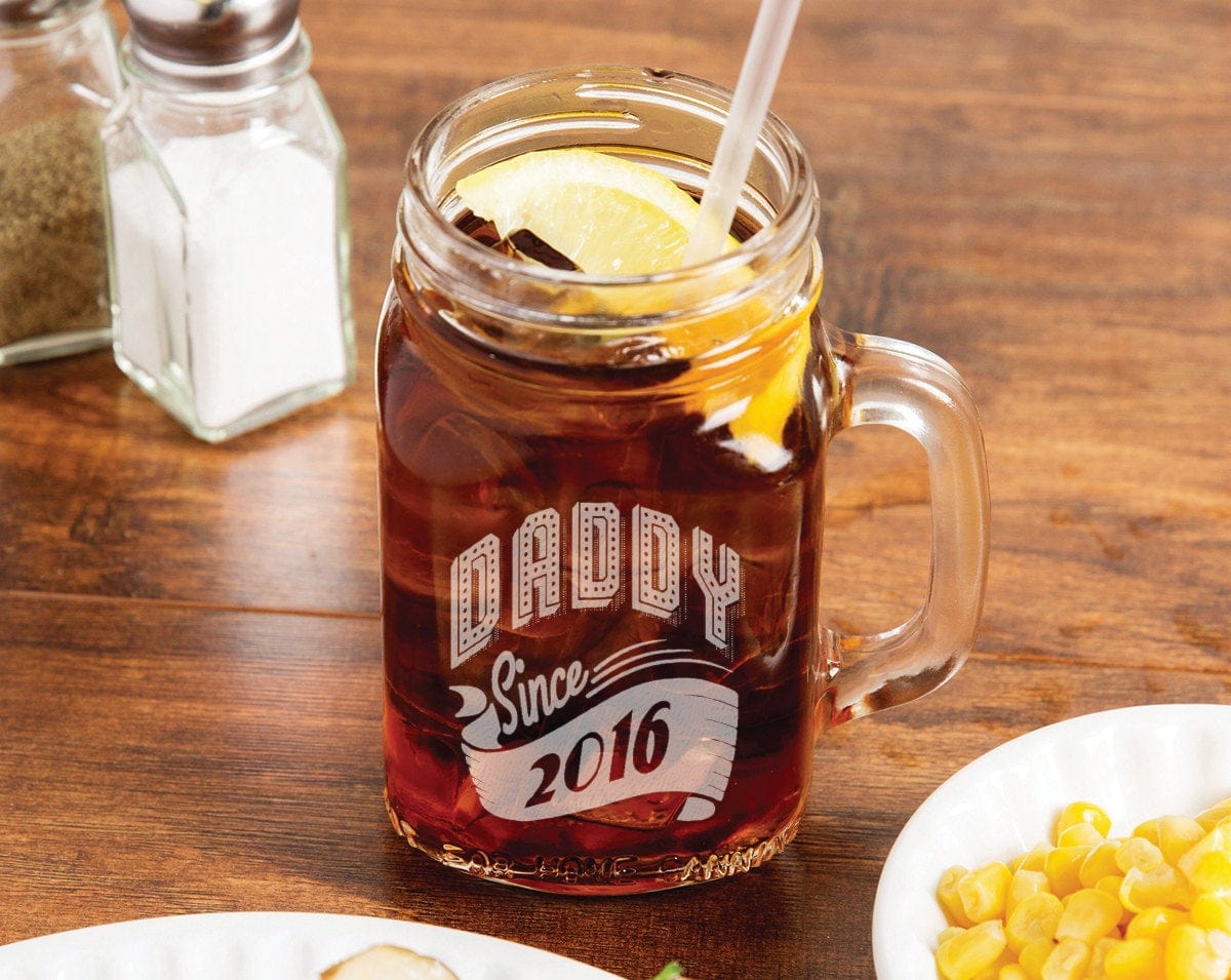 FOR DAD & GRANDPA New Daddy Since Design Gift Idea Laser Engraved Mason Jar Personalized Mug for Step Dad, Dad, Daddy, Papa from Wife Son Daughter