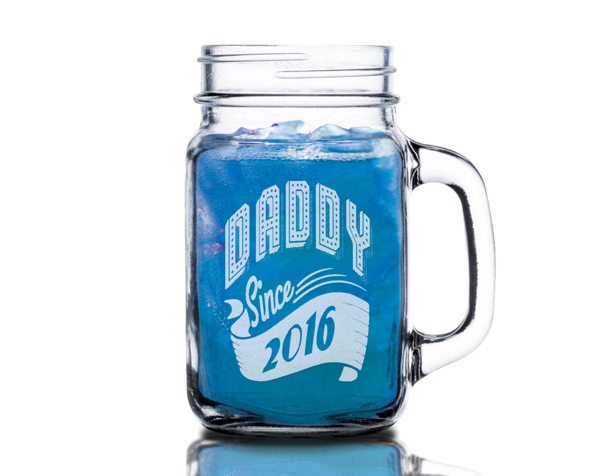 FOR DAD & GRANDPA New Daddy Since Design Gift Idea Laser Engraved Mason Jar Personalized Mug for Step Dad, Dad, Daddy, Papa from Wife Son Daughter