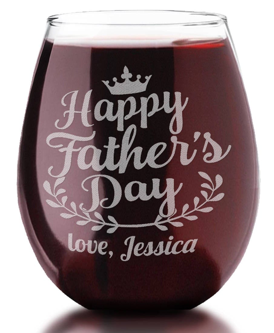 FOR DAD & GRANDPA ONE 21oz Happy Father's Day Personalized Wine Stemless Glass Engraved Unique Dad Gift for Wine Lovers Papa Daddy Mug for him from Kids