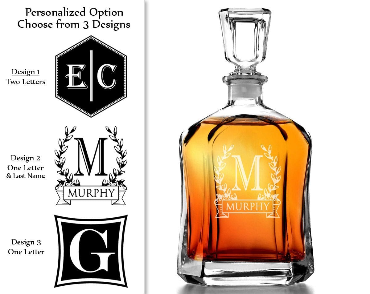 FOR DAD & GRANDPA One Personalized 23.75 Oz Monogram Decanter Custom Engraved Whiskey Decanter Liquor groomsmen gift housewarming gift for him husband man dad