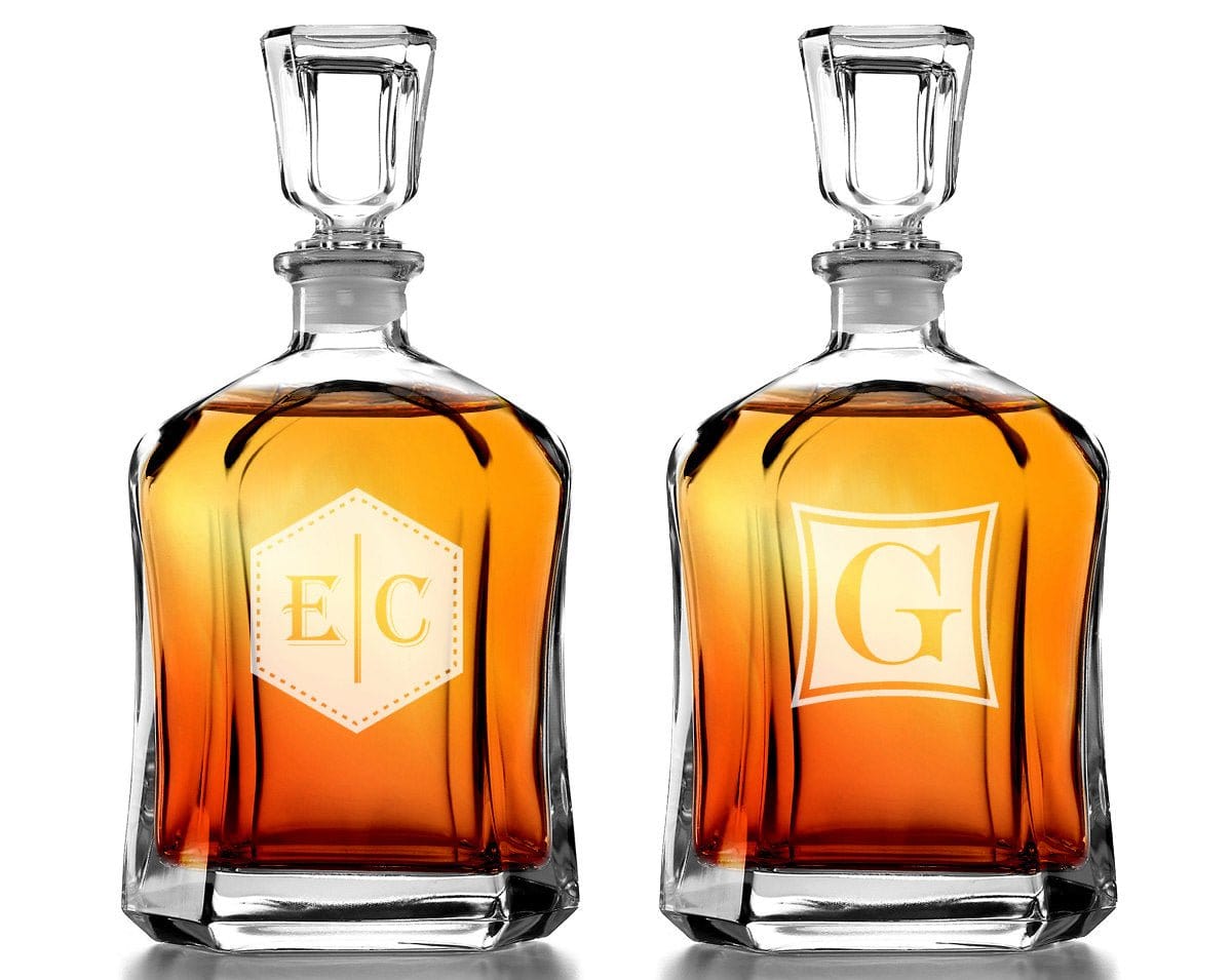 FOR DAD & GRANDPA One Personalized 23.75 Oz Monogram Decanter Custom Engraved Whiskey Decanter Liquor groomsmen gift housewarming gift for him husband man dad