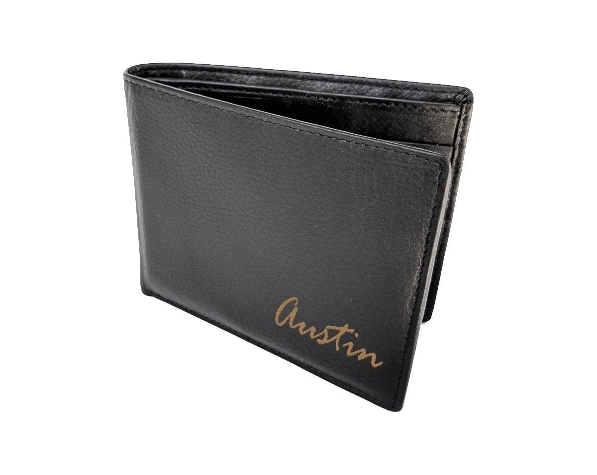FOR DAD & GRANDPA Personal Name on Leather Wallet Holiday Gift for Family Member Mom Dad Sister Brother Unique Birthday Idea Custom Fathers Day Christmas