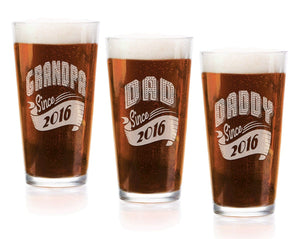 FOR DAD & GRANDPA Personalized 16Oz Grandpa Papa Since 2020 Pub Glass Gift From Daughter Son Kids Baby Gift for Birthday Christmas Fathers Day New Dad To Be