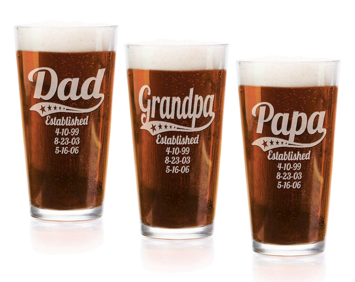FOR DAD & GRANDPA Personalized Dad Daddy Grandpa Fathers Day Pub Glass 16 Oz Engraved Pub Beer Mug Gift for Papa, American Dad, Hero, Birthday, Christmas