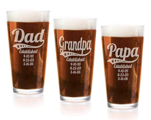FOR DAD & GRANDPA Personalized Dad Daddy Grandpa Fathers Day Pub Glass 16 Oz Engraved Pub Beer Mug Gift for Papa, American Dad, Hero, Birthday, Christmas