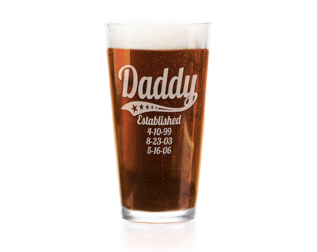 FOR DAD & GRANDPA Personalized Dad Daddy Grandpa Fathers Day Pub Glass 16 Oz Engraved Pub Beer Mug Gift for Papa, American Dad, Hero, Birthday, Christmas