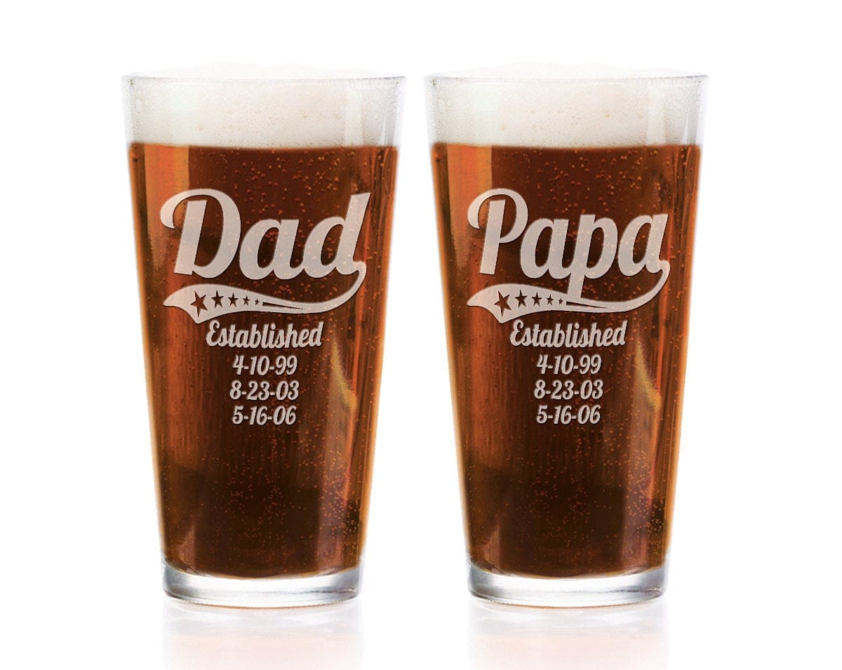 FOR DAD & GRANDPA Personalized Dad Daddy Grandpa Fathers Day Pub Glass 16 Oz Engraved Pub Beer Mug Gift for Papa, American Dad, Hero, Birthday, Christmas