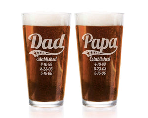 FOR DAD & GRANDPA Personalized Dad Daddy Grandpa Fathers Day Pub Glass 16 Oz Engraved Pub Beer Mug Gift for Papa, American Dad, Hero, Birthday, Christmas