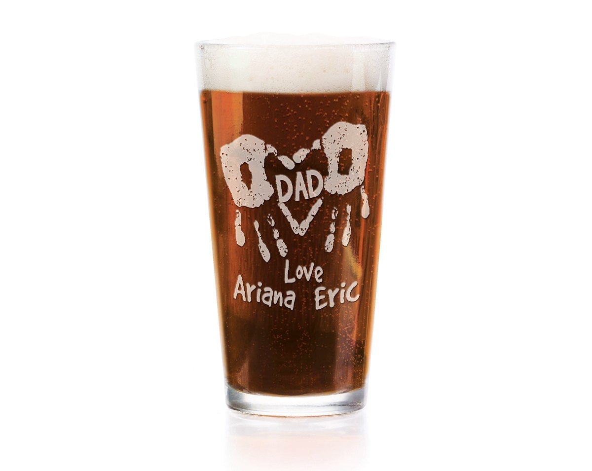 FOR DAD & GRANDPA Personalized Hand Print Daddy with Kids Names Pub Glass for Men Man Dad Grandpa New Dad Fathers Day Birthday Christmas Custom Engraved Gifts