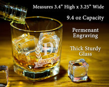 FOR DAD & GRANDPA Personalized Initial Monogram Wreathe Scotch Rock Glasses Husband Engraved Gift for Grandpa Dad Whiskey Lover Wedding Set for Bride Groom