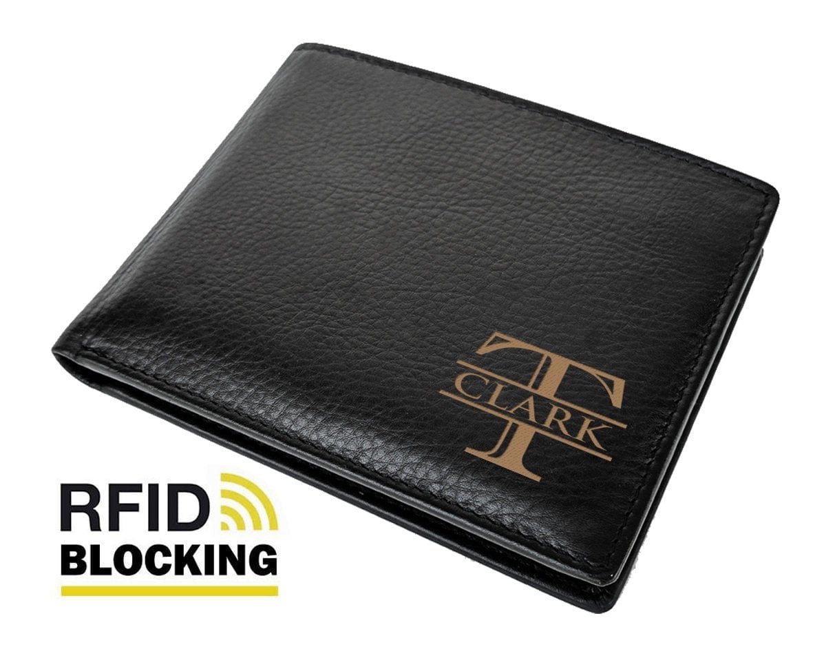 FOR DAD & GRANDPA Personalized ONE Laser Engraved Initial Bifold Leather Wallet with RFID Blocking Monogram Custom Men's Black Wallet Gift for Man Groomsmen