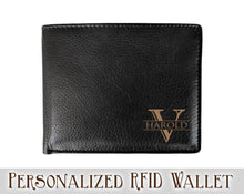 FOR DAD & GRANDPA Personalized ONE Laser Engraved Initial Bifold Leather Wallet with RFID Blocking Monogram Custom Men's Black Wallet Gift for Man Groomsmen