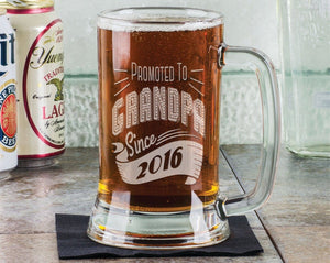 FOR DAD & GRANDPA Promoted to Grandpa Since 2020 Retro Beer Mug 16 Oz  Engraved Glass New Grandfather Fathers Day Gift Idea Etched Amouncement Gift Papa Pops