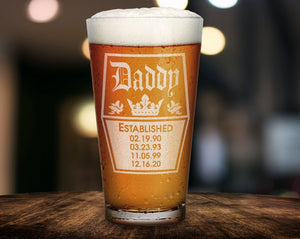 FOR DAD & GRANDPA Retro Dad Daddy Pub Glass with Kids Bithdates Father's Day Gift from Son Daughter Wife for Papa Grandpa 70th Birthday Beer Mug Present