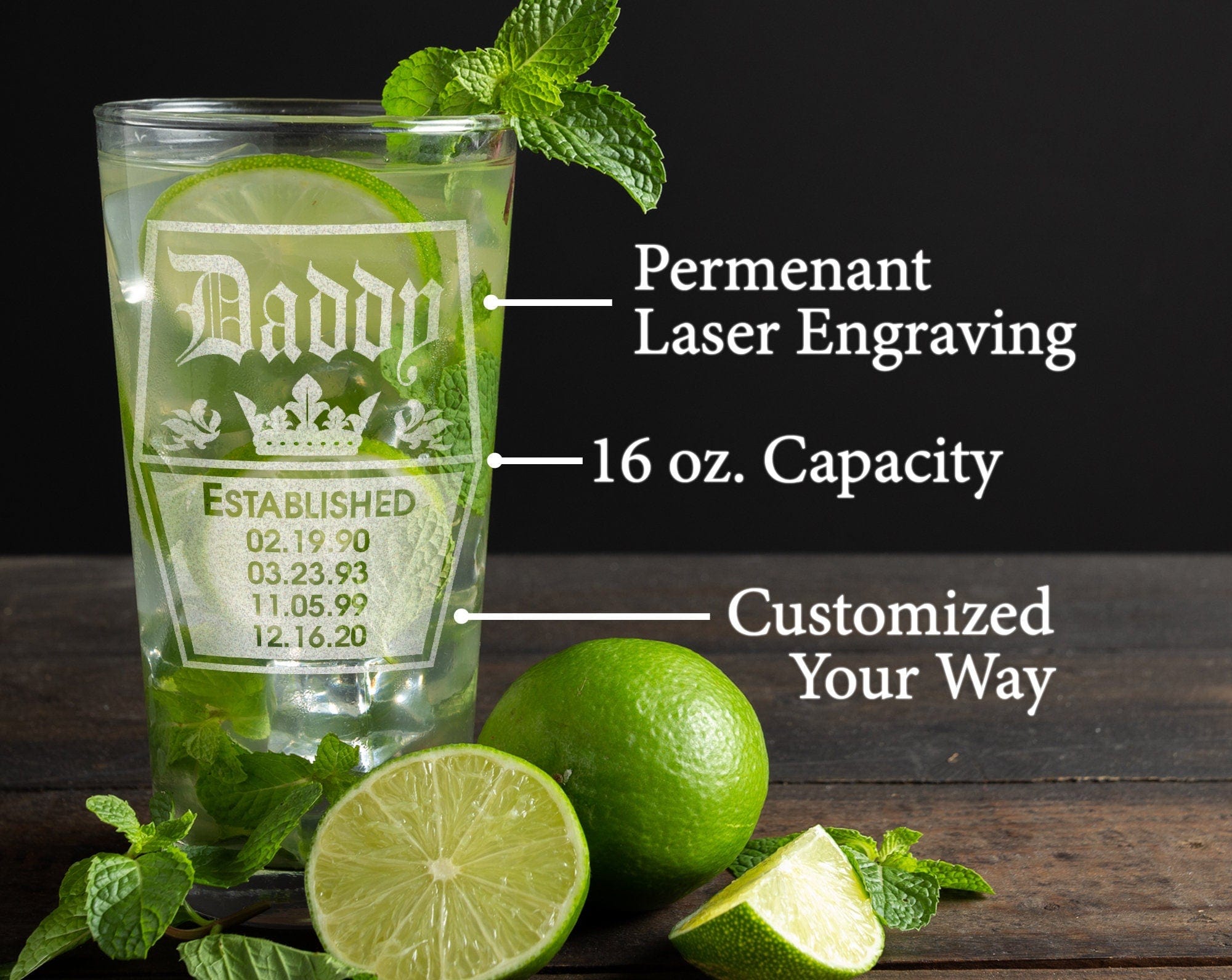 FOR DAD & GRANDPA Retro Dad Daddy Pub Glass with Kids Bithdates Father's Day Gift from Son Daughter Wife for Papa Grandpa 70th Birthday Beer Mug Present