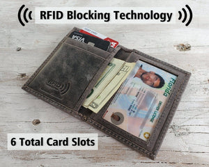 FOR DAD & GRANDPA RFID Blocking Slim Black or Brown Wallet Personalized Gold Foil Monogram 70th Birthday Gift for Men Dad Women from Daughter Genuine Leather