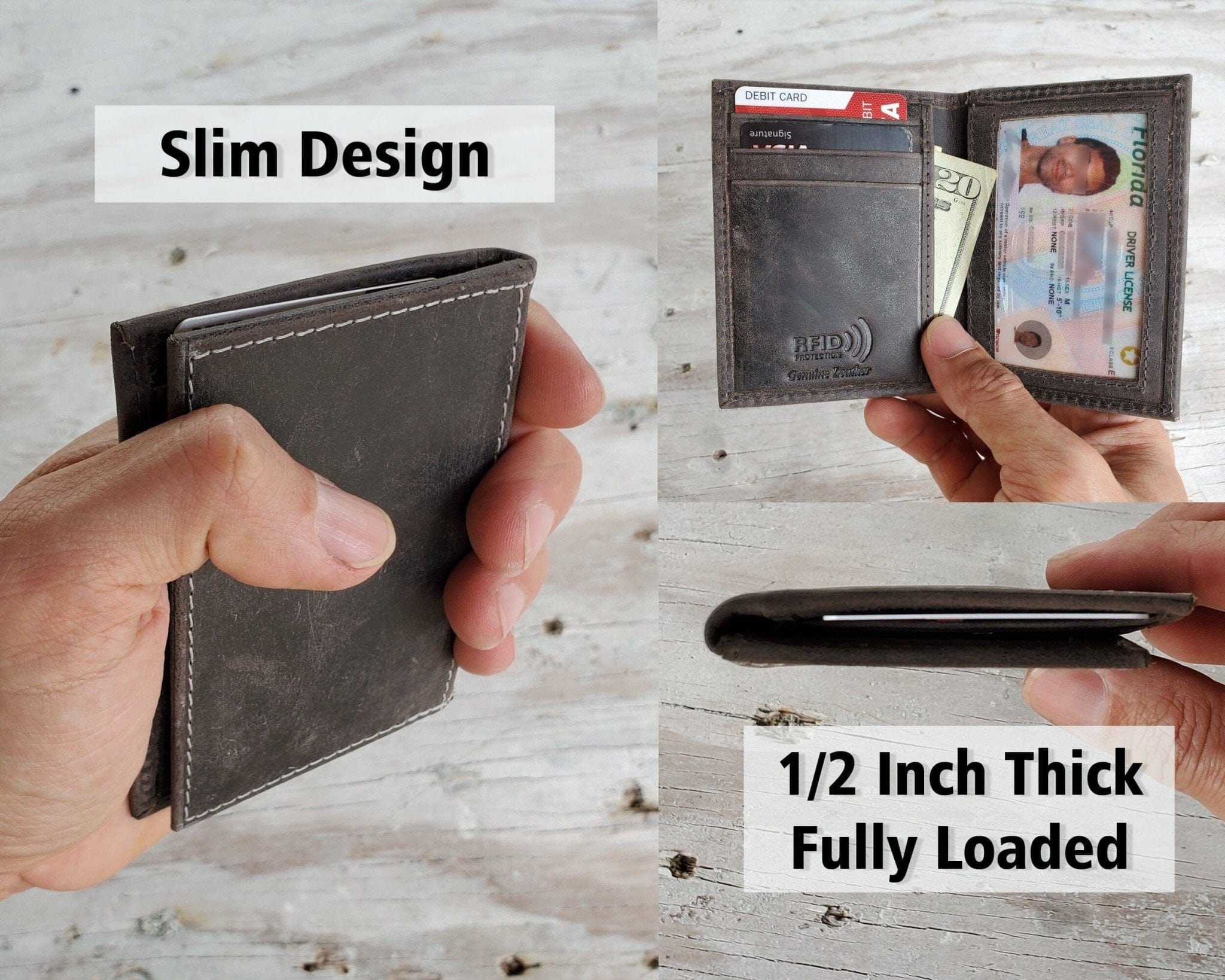 FOR DAD & GRANDPA RFID Blocking Slim Black or Brown Wallet Personalized Gold Foil Monogram 70th Birthday Gift for Men Dad Women from Daughter Genuine Leather