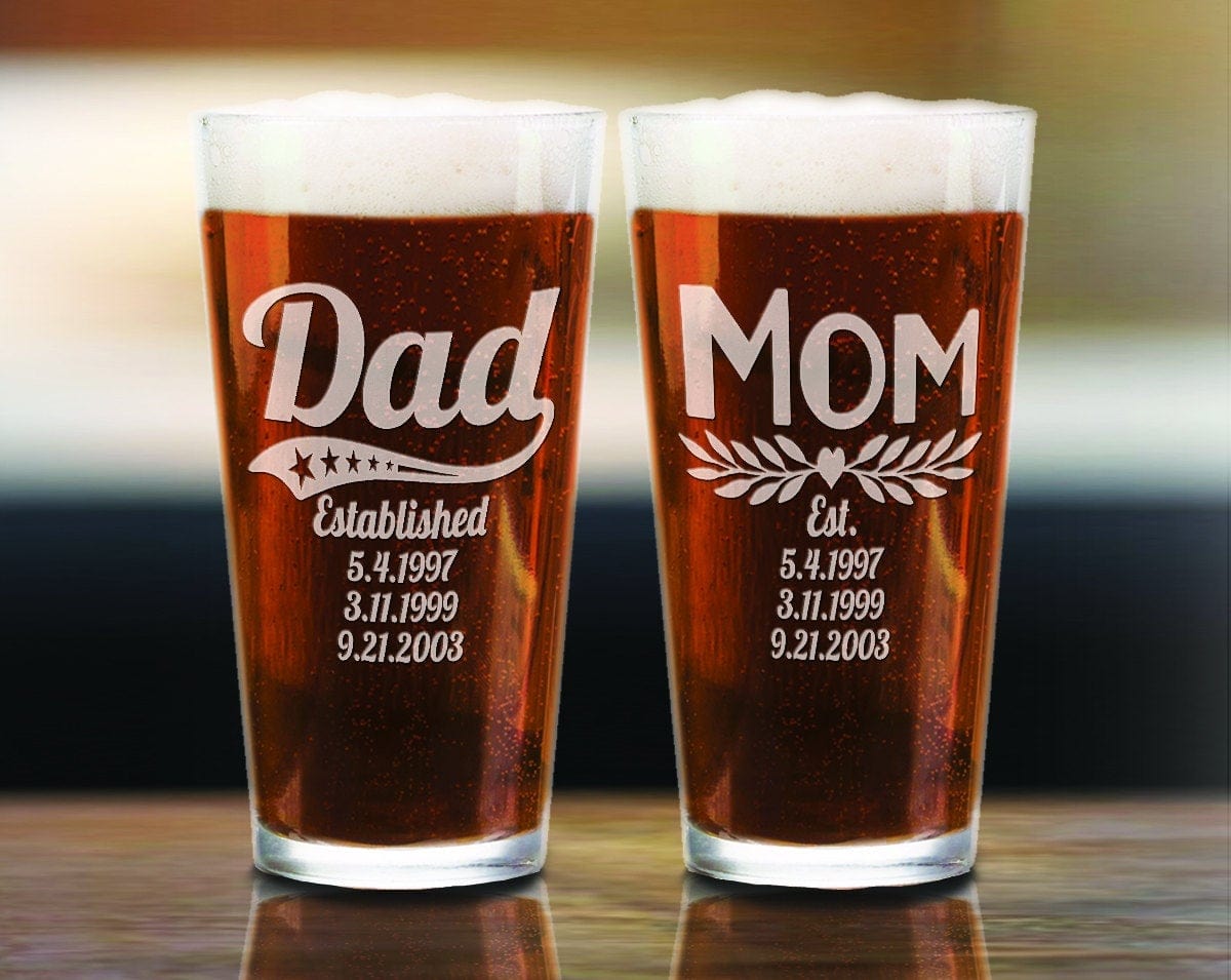 FOR DAD & GRANDPA Set of 2 Mom Dad Custom Mothers Fathers Day Pub Glass Best Friend Mommy Gift Daddy & Son Present From Daughter for Best Dad Ever Mommy Gift
