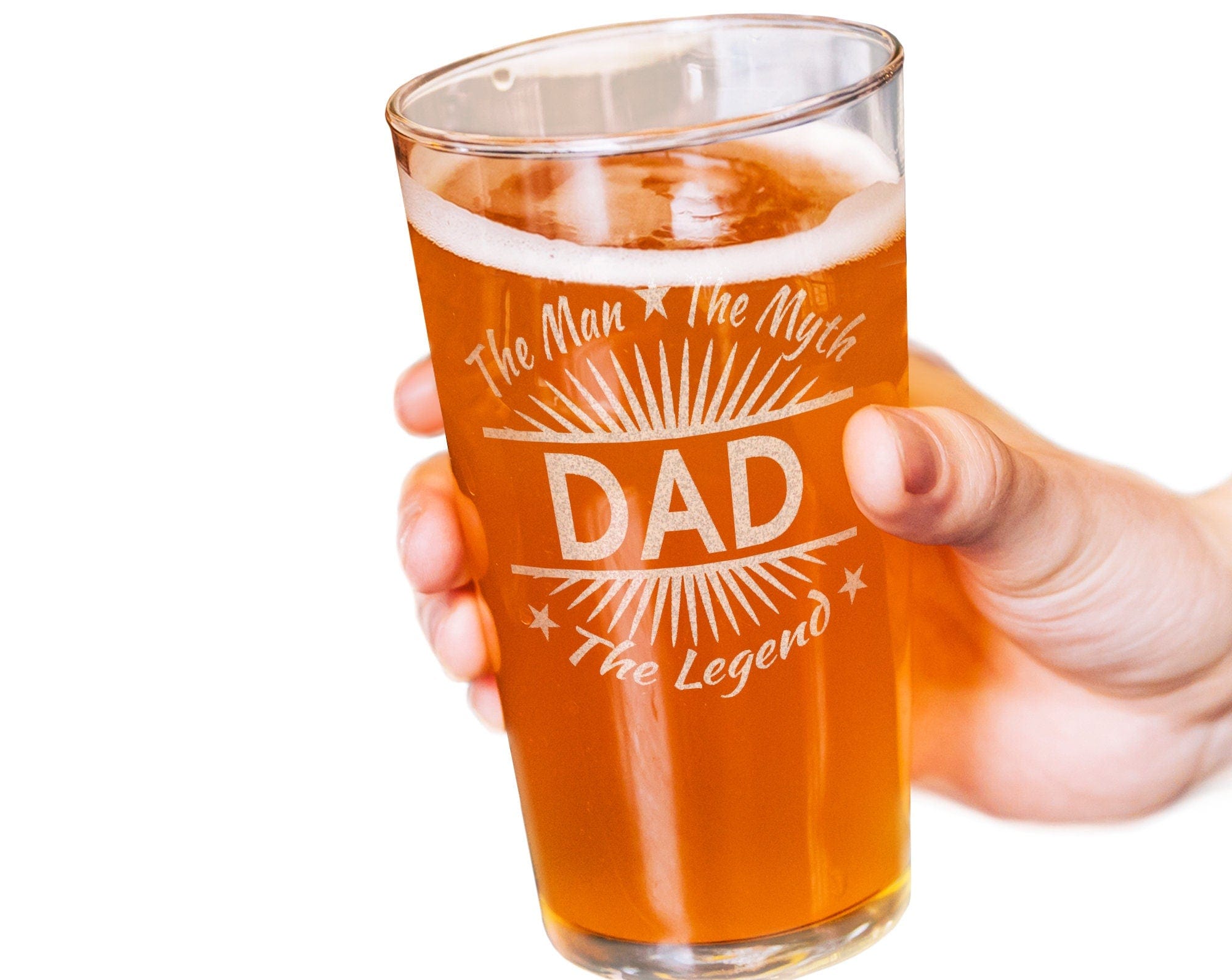 FOR DAD & GRANDPA The Man The Myth The Legend Personalized Pub Glass Engraved Macho Man Husband The Legend Has Retired Man Cave for Him Grandpa Big Brother