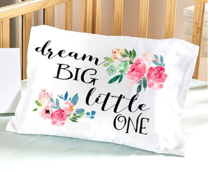 FOR KIDS & BABIES Baby Girl Bedding Dream Big Little One Crib Nursery Decor Baby Gifts for Girls Toddler Travel Pillowcase 13x18 Christening Baptism Pink