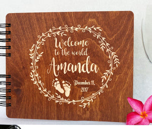 FOR KIDS & BABIES Carmel Oak 80 Pages / Blank Pages Baby Shower Guest Book Personalized Wooden Guestbook  8.5x7" Made in USA  Baby Shower Party Supplies Baby Shower Decor Wood Rustic Boy Girl