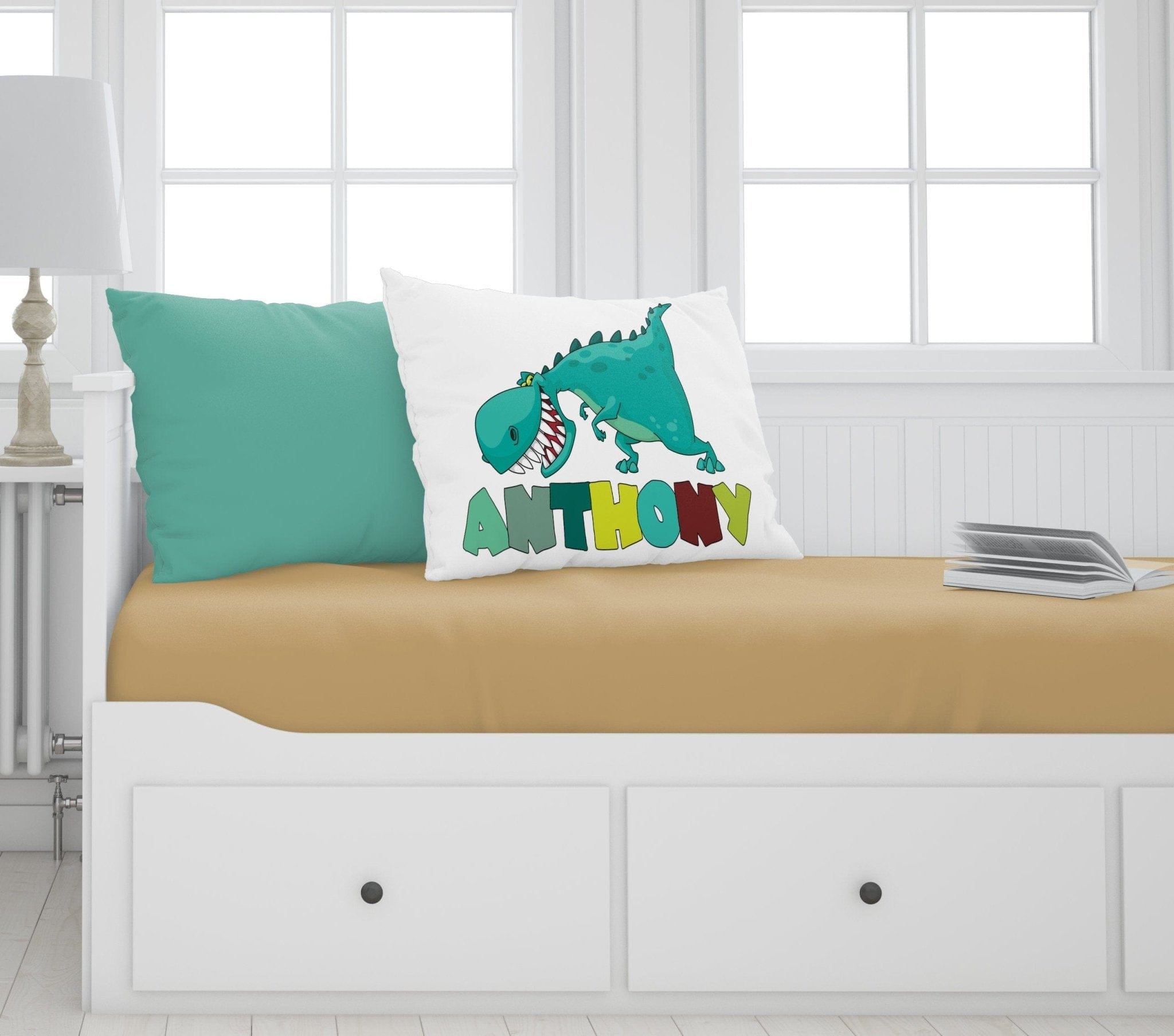 FOR KIDS & BABIES Dinosaur Boys Pillowcase- Personalized - Standard or Toddler or Travel Size - Birthday or Christmas gift idea for boys kids room decor
