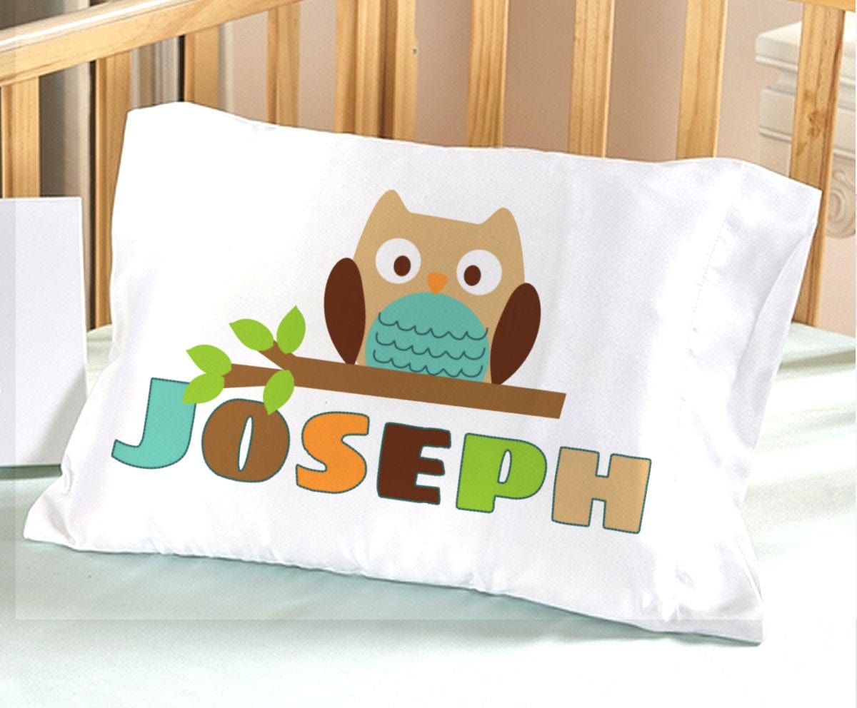 FOR KIDS & BABIES Owl Pillow Case Personalized for Boys Kids Pillowcase Toddler Cute Blue Owl Baby Gifts for Child Travel Pillow 13x18 or 20x26 with Name