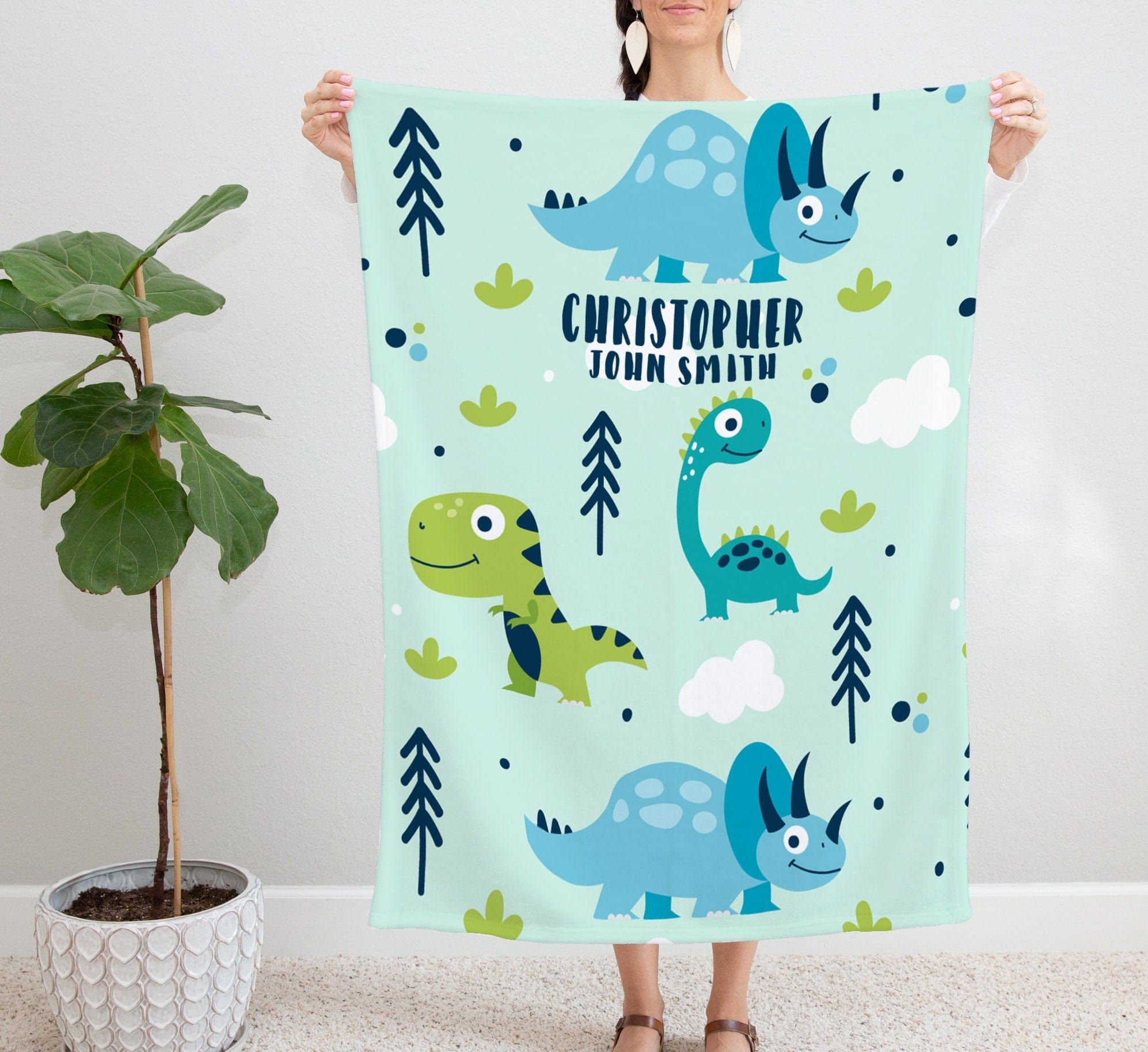 FOR KIDS & BABIES Personalized Baby Blanket | Dinosaur Baby Blanket | Custom Baby Blanket | Dinosaur Blanket Baby Boy | Personalized Baby Gift
