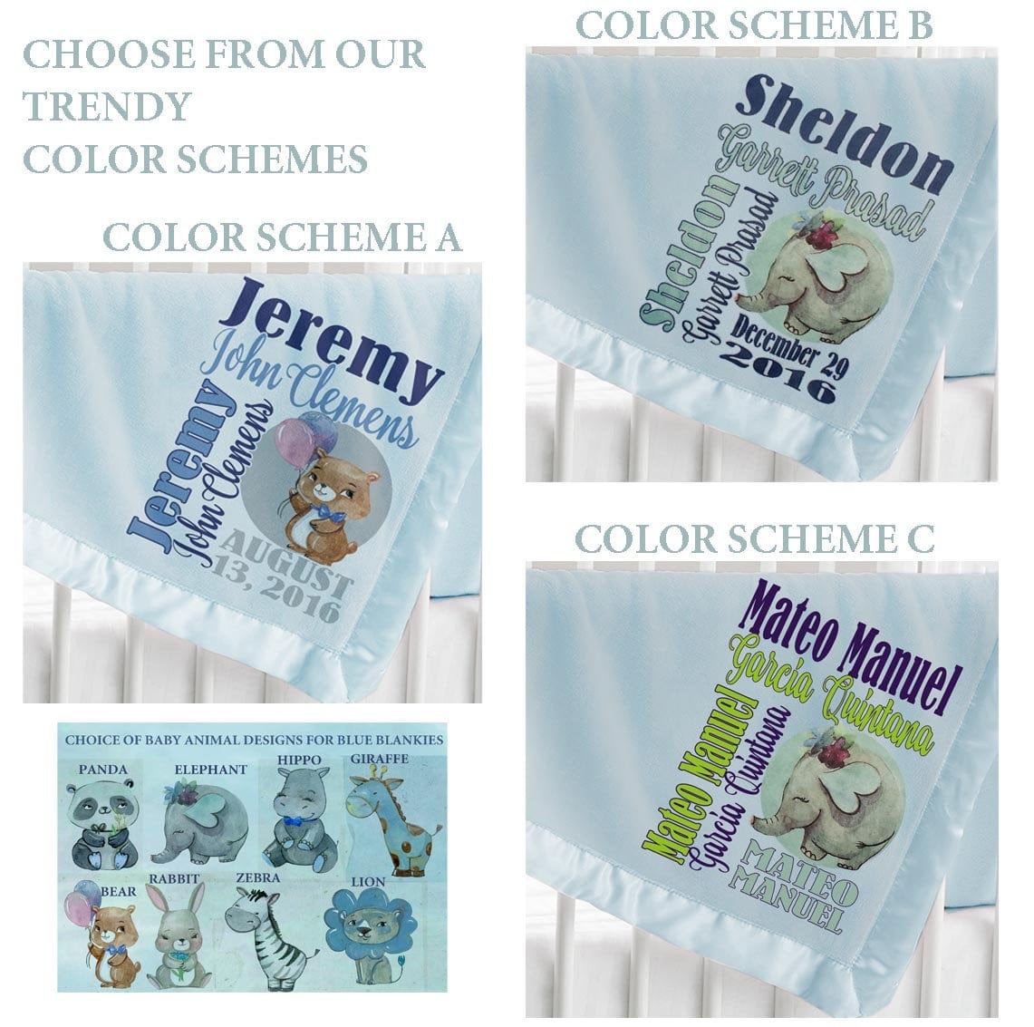 FOR KIDS & BABIES Personalized Baby Blanket Monogrammed Baby Blanket Blue Satin Trim for Boys Receiving Blanket Photo Prop Crib Blanket Baby Shower Gift