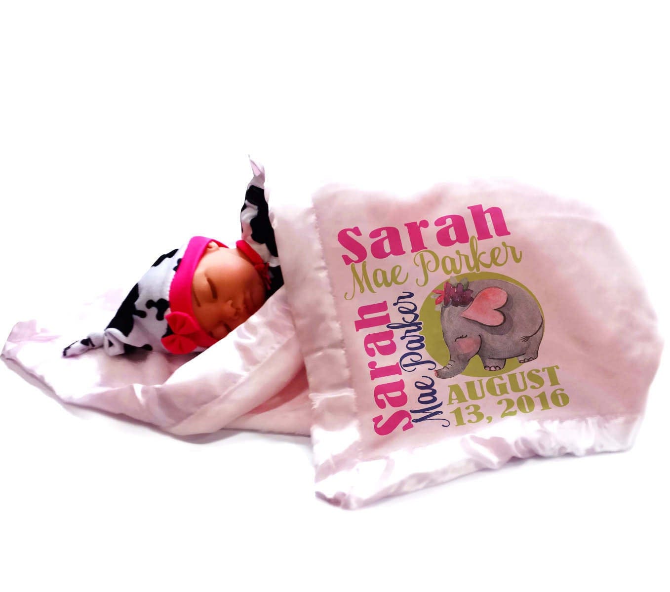FOR KIDS & BABIES Personalized Baby Blanket Monogrammed Baby Blanket Pink Satin Trim for Girls Receiving Blanket Photo Prop Nursery Blanket Baby Shower Gift