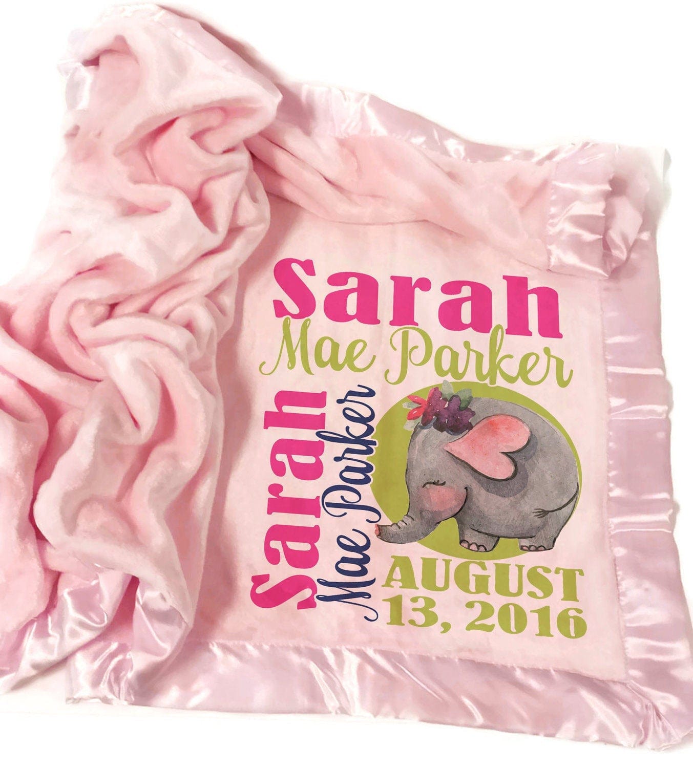 FOR KIDS & BABIES Personalized Baby Blanket Monogrammed Baby Blanket Pink Satin Trim for Girls Receiving Blanket Photo Prop Nursery Blanket Baby Shower Gift